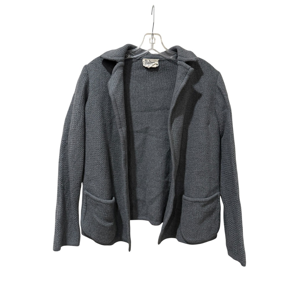 Vintage Dalton 100% Pure Virgin Wool Cardigan Sweater Gray Knit Jacket Size 12